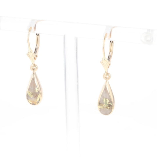 Gold Quartz Earrings Tear Drop Inlaid Lever Backs - G3