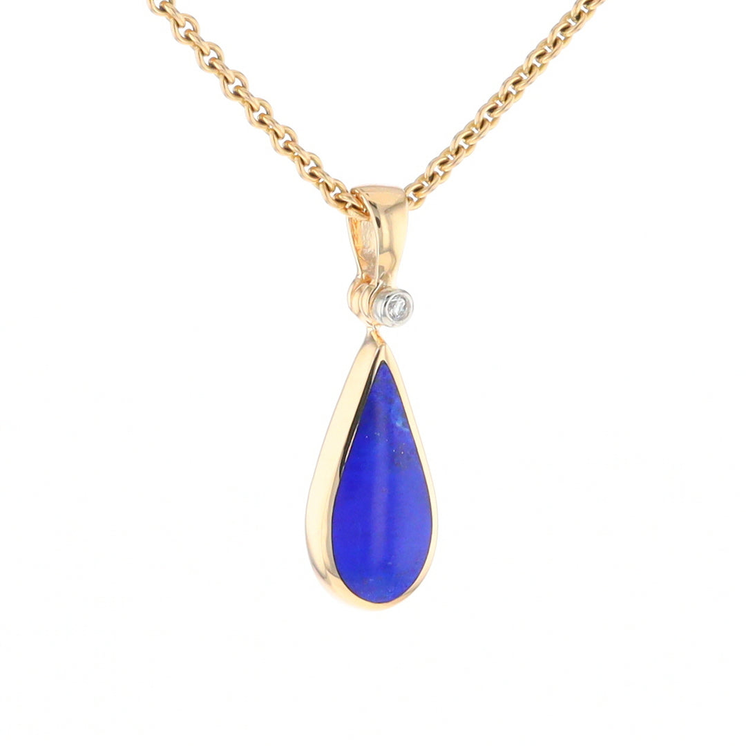 Lapis Tear Drop Inlaid .02Ct Diamond Pendant