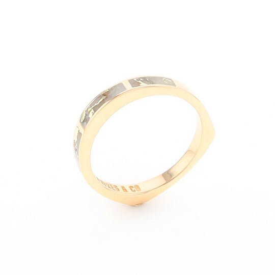 Gold Quartz Ring 3 Rectangle Section Inlaid Band