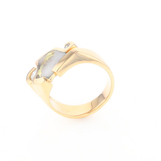 Gold Quartz Ring Geometric Shape Inlaid with 0.30ctw Round Diamonds