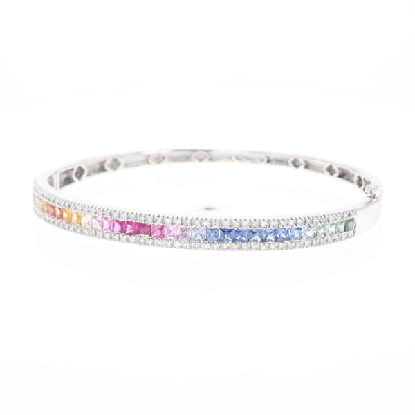 Multi-color Sapphire Cuff Bracelet with Diamond Accents