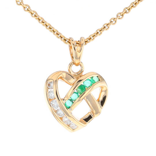 Open Criss-Cross Heart Emerald and Diamond Pendant