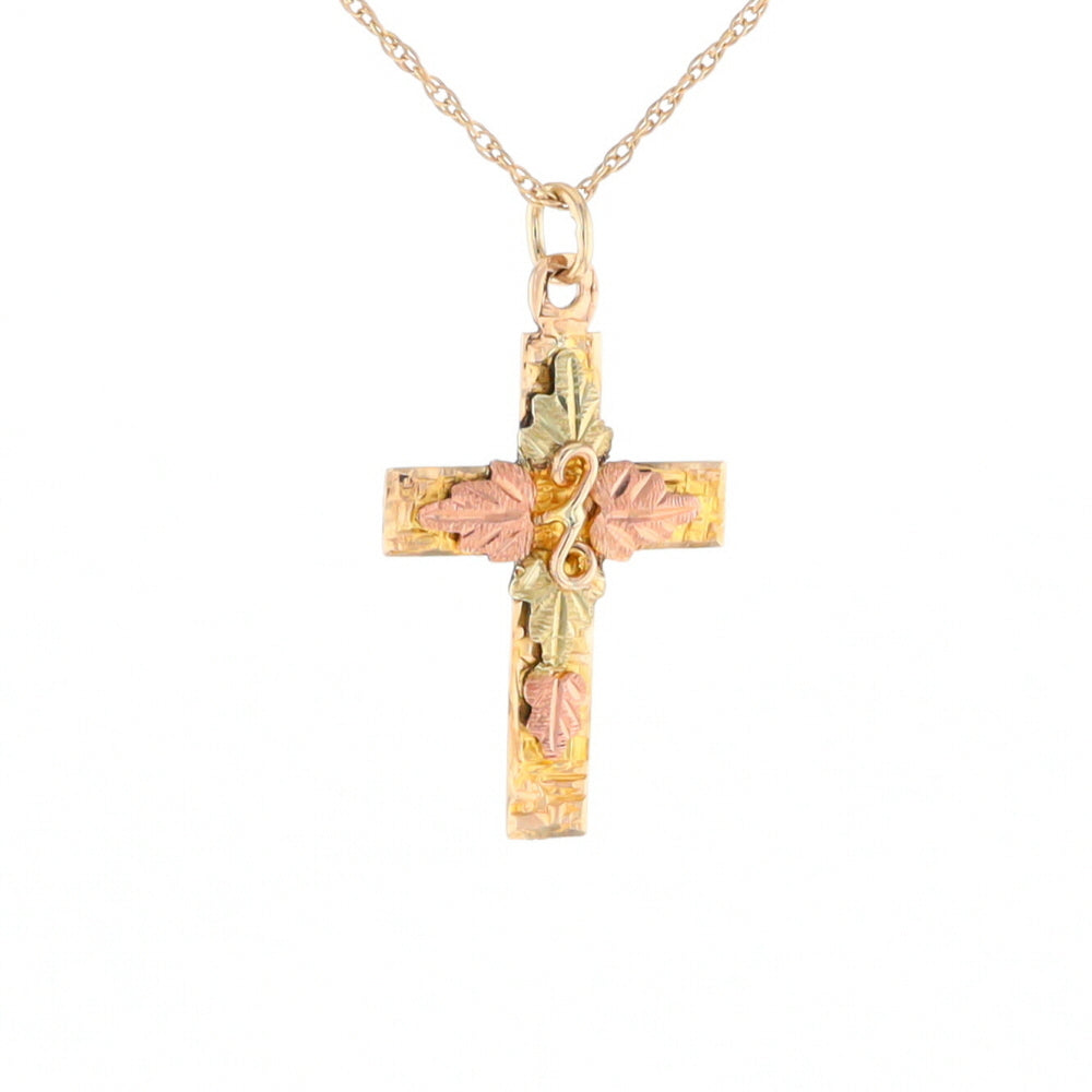 Black Hills Gold Green & Rose Leaf Cross