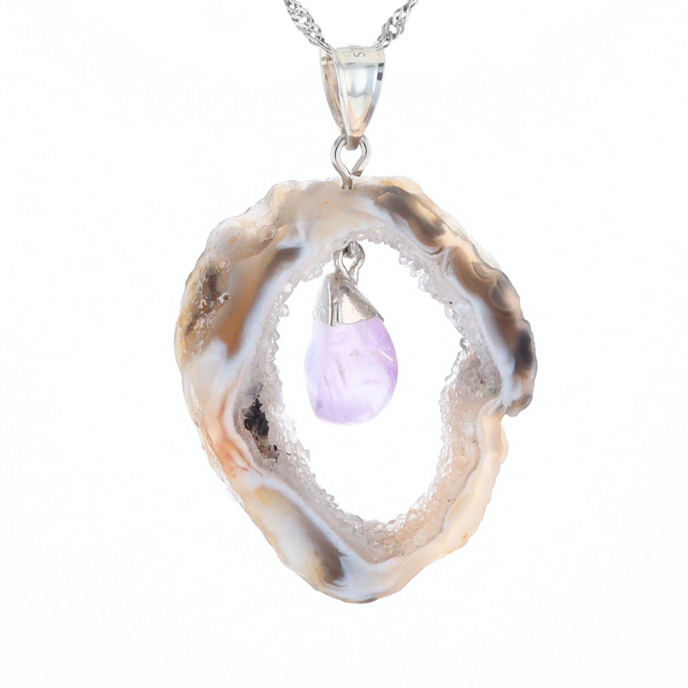 Druzy Quartz With Dangling Amethyst Pendant