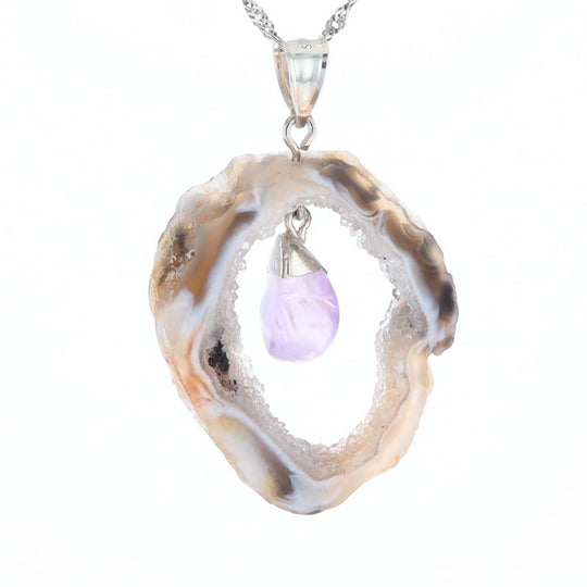 Druzy Quartz With Dangling Amethyst Pendant