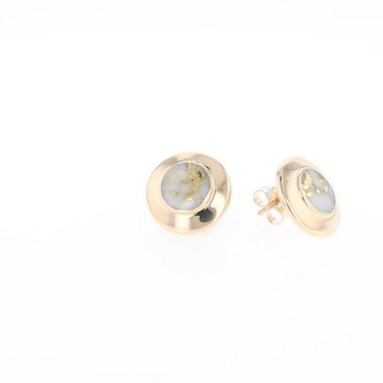 Superior Quality Gold Quartz Inlaid Circle Stud Earrings