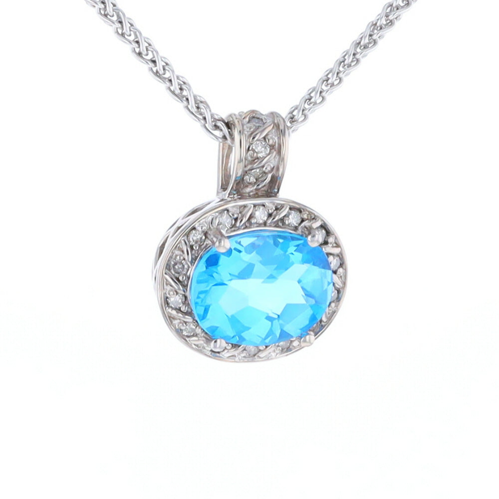 Blue Topaz Oval Halo Pendant