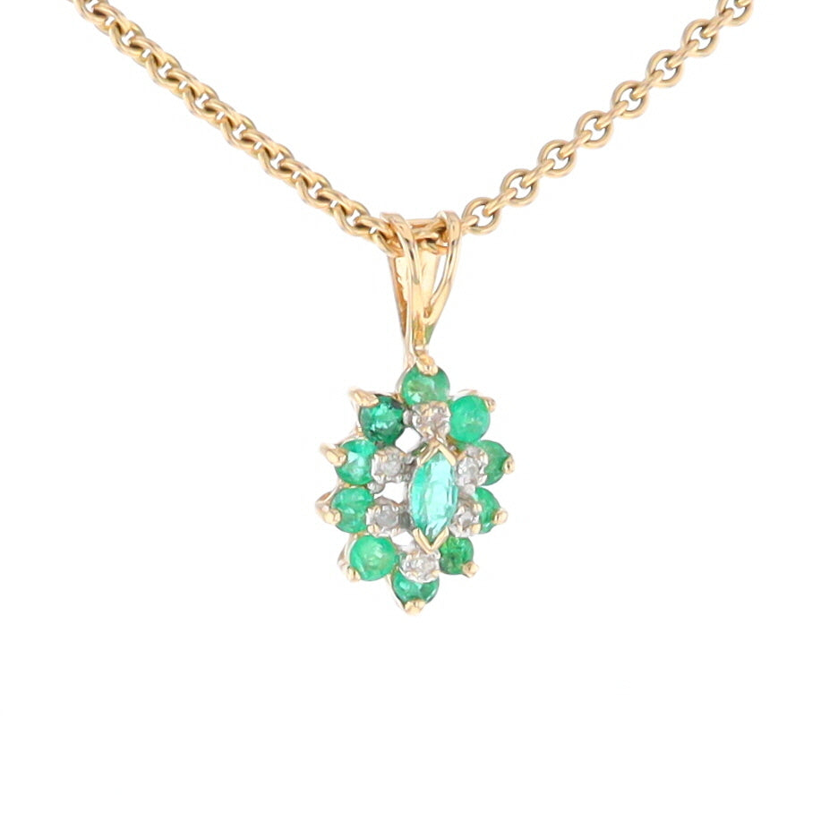 Marquise Shaped Emerald and Diamond Pendant