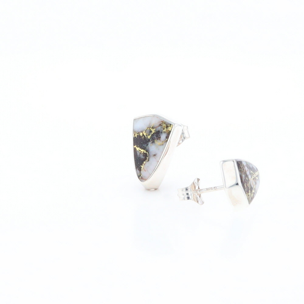 Sterling Silver Gold Quartz Inlaid Shield Stud Earrings - G3