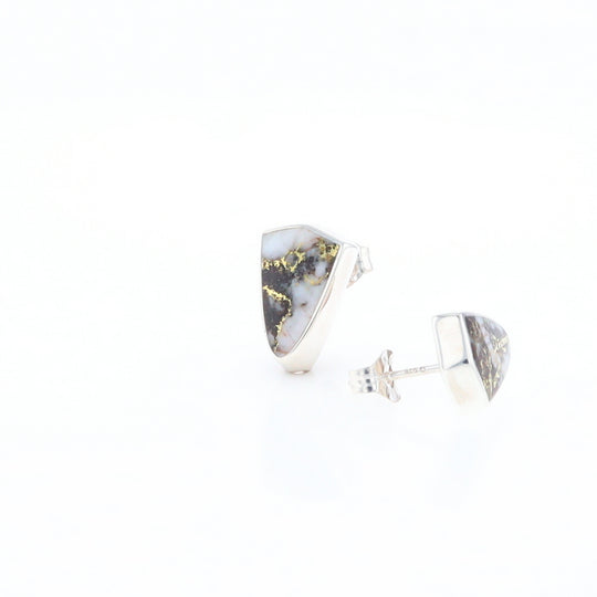 Sterling Silver Gold Quartz Inlaid Shield Stud Earrings - G3