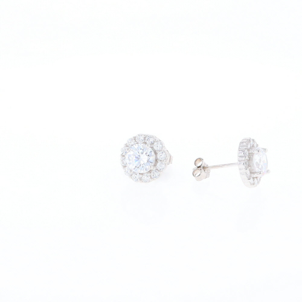 Cubic Zirconia Halo Stud Earrings