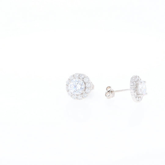 Cubic Zirconia Halo Stud Earrings