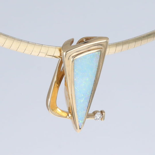 Opal Pendant Triangle Inlaid Design with .06ct Round Diamond