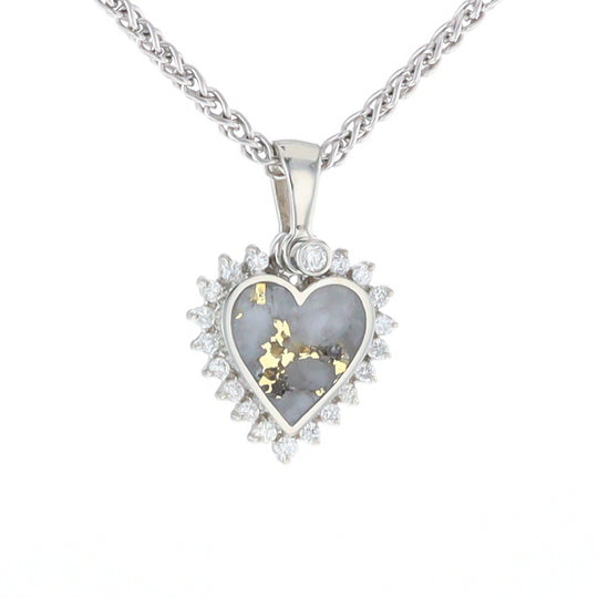 G2 Gold Quartz Pendant Heart Inlaid .21ctw Diamond Halo Design Pendant