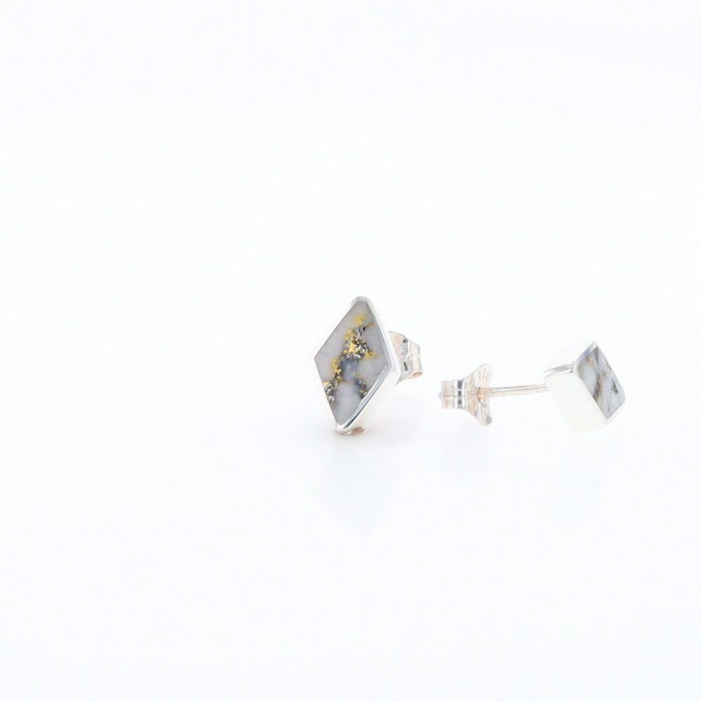 Sterling Silver Gold Quartz Inlaid Diamond Stud Earrings - G3