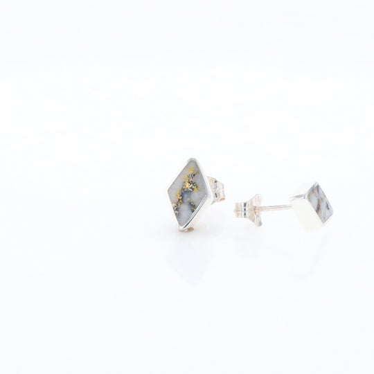 Sterling Silver Gold Quartz Inlaid Diamond Stud Earrings - G3