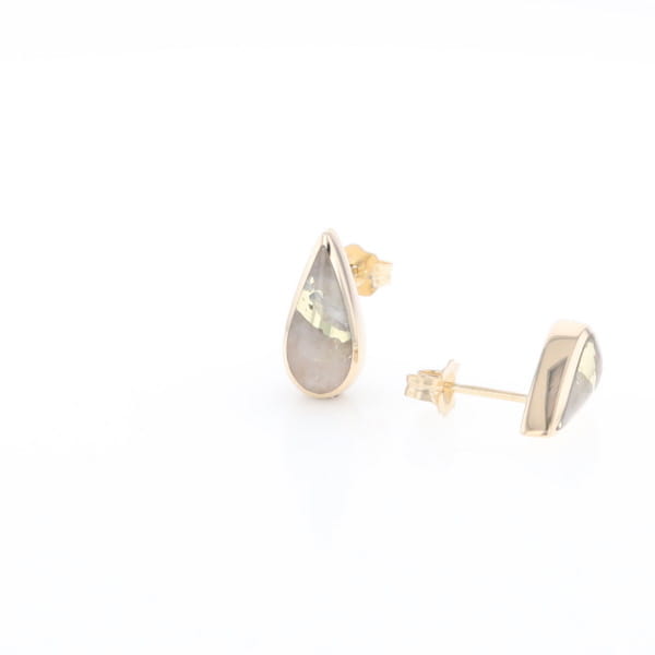 Gold Quartz Earrings Tear Drop Inlaid Studs