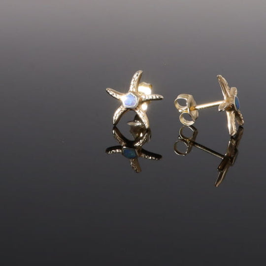 Opal Earrings Inlaid Realistic Star Fish Design Studs