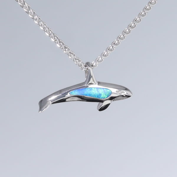 Opal Pendant Inlaid Realistic Orca Killer Whale Design