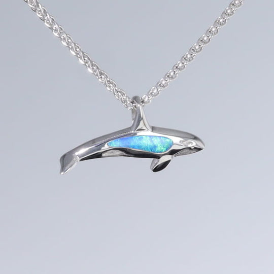 Opal Pendant Inlaid Realistic Orca Killer Whale Design