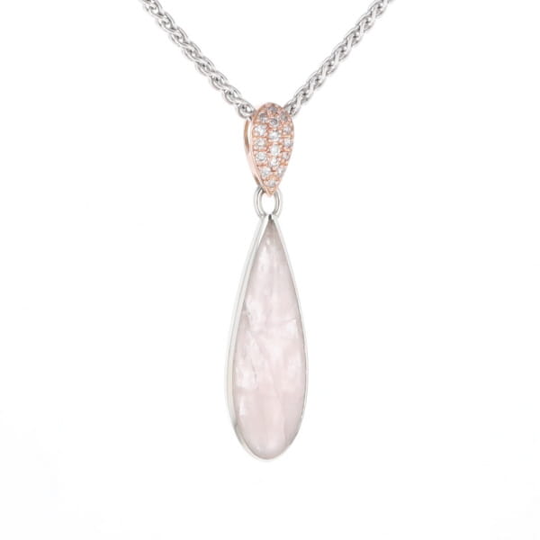 Rose Quartz Teardrop Inlaid Pendant with .11ctw diamonds