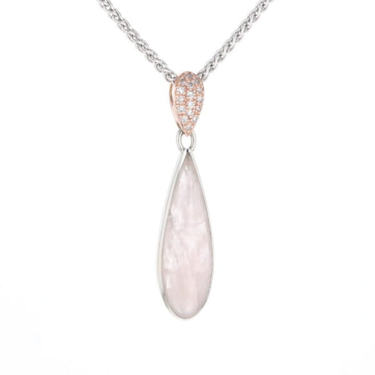 Rose Quartz Teardrop Inlaid Pendant with .11ctw diamonds