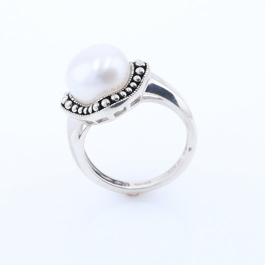 Pearl with Milgrain Halo Ring