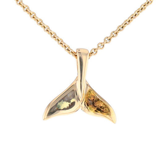 Small Whale Tail Gold Quartz and Gold Nugget Pendant