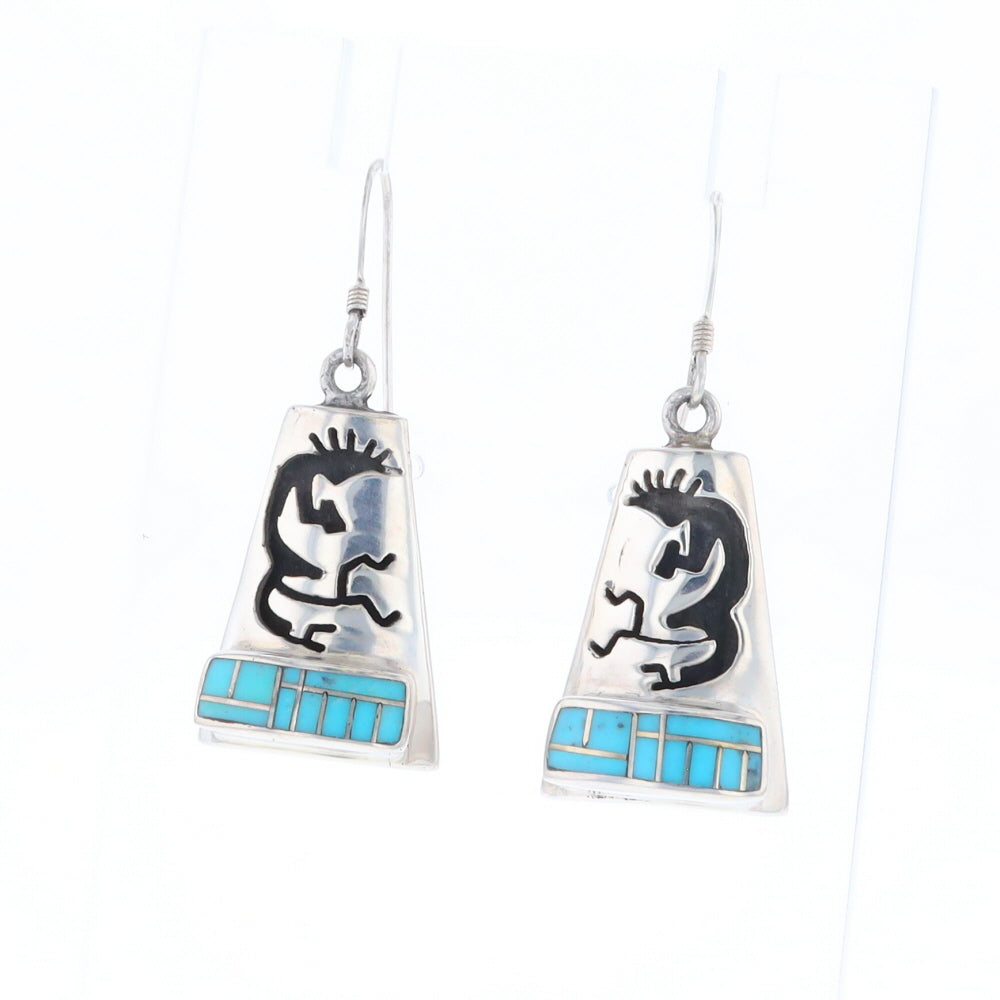 Turquoise Triangular Kokopelli Dangle Earrings