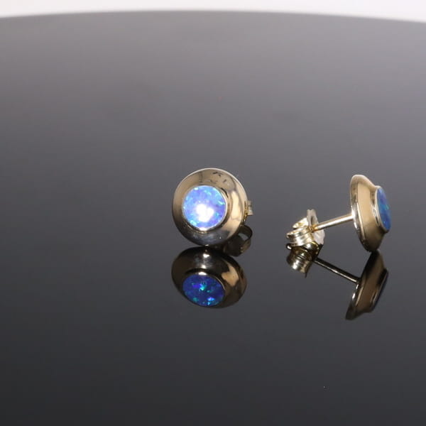 Opal Earrings Round Inlaid Design Studs