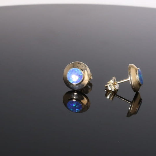 Opal Earrings Round Inlaid Design Studs