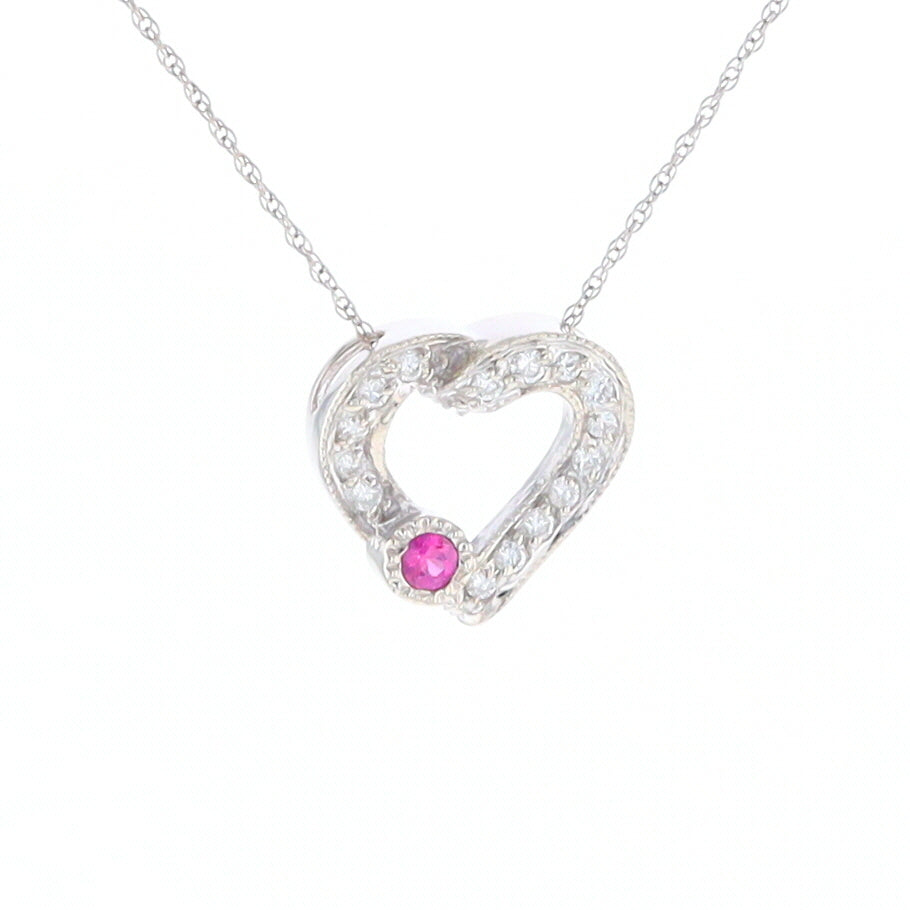 Diamond Heart Pendant with Ruby Accent