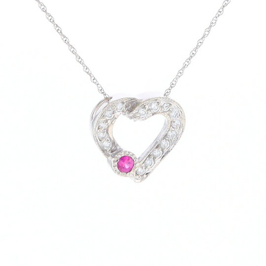 Diamond Heart Pendant with Ruby Accent