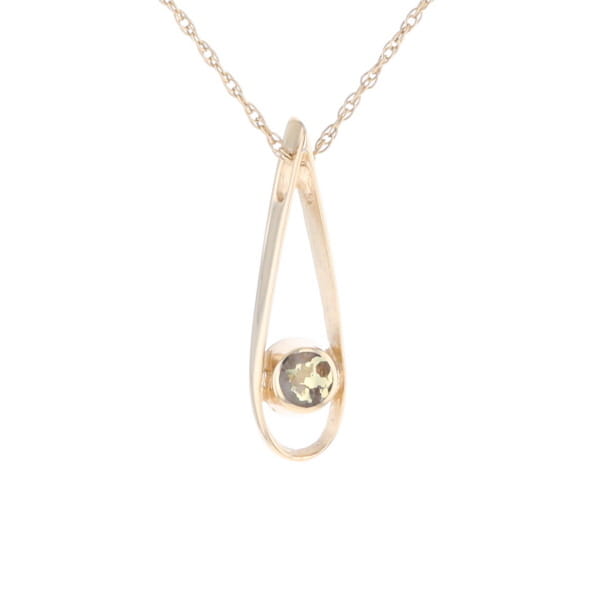 Open Teardrop Round Gold Quartz Inlaid Pendant