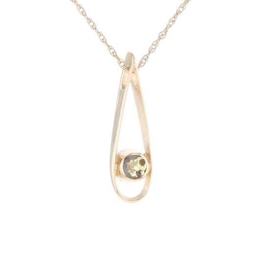 Open Teardrop Round Gold Quartz Inlaid Pendant