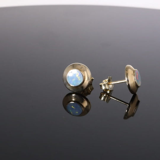 Opal Earrings Round Inlaid Design Studs