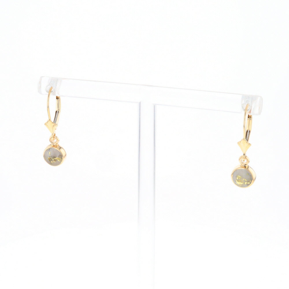 Gold Quartz Earrings Round Inlaid Design Lever Backs