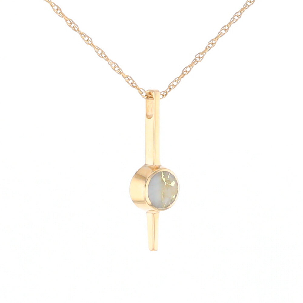 Gold Quartz Necklace Bar Design Round Superior Quality Inlaid Pendant