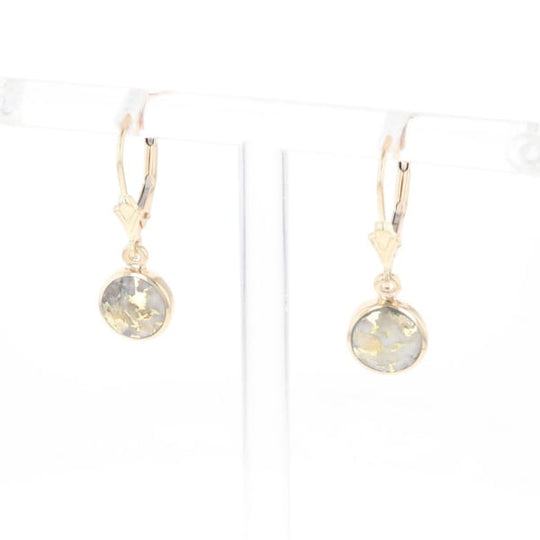 Gold Quartz Earrings Round Inlaid Design Lever Backs