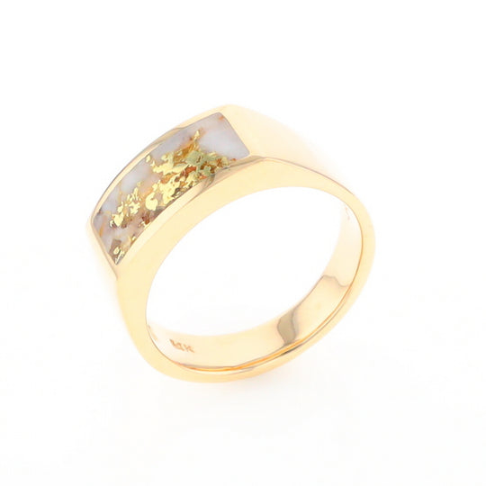 Gold Quartz Ring Rectangle Inlaid Design