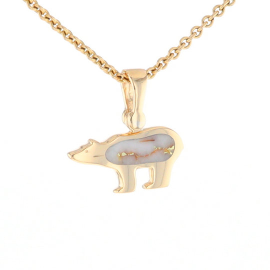 Gold Quartz Inlaid Polar Bear Pendant