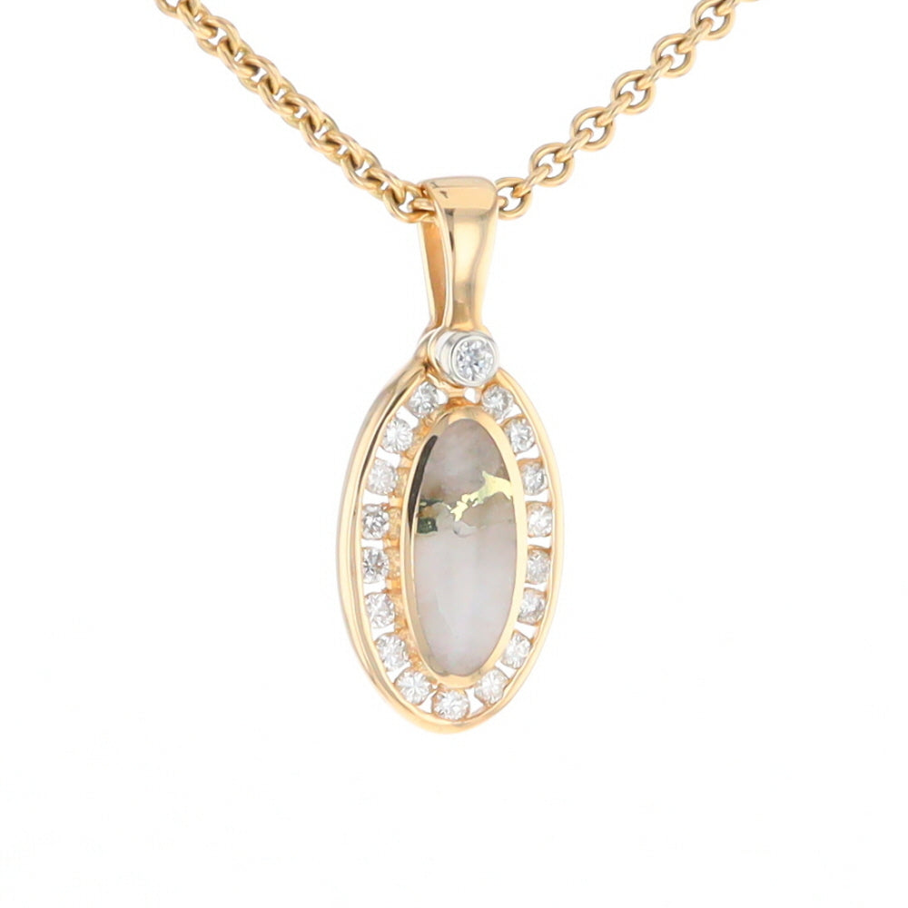 Gold Quartz Pendant Oval Inlaid with .22ctw Round Diamonds Halo