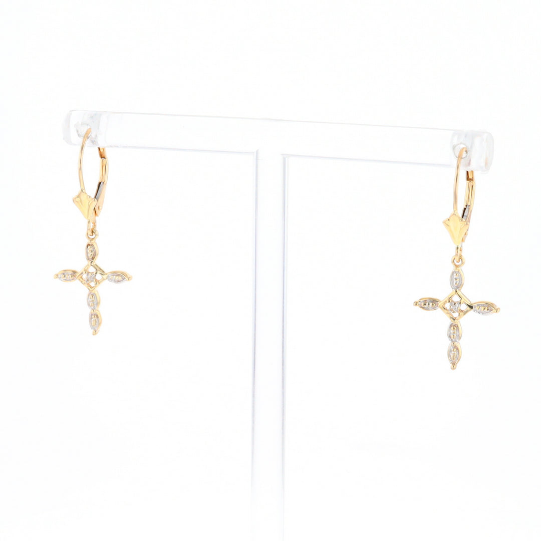 Two-Tone Diamond Cross Earrings