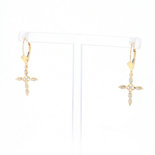 Two-Tone Diamond Cross Earrings