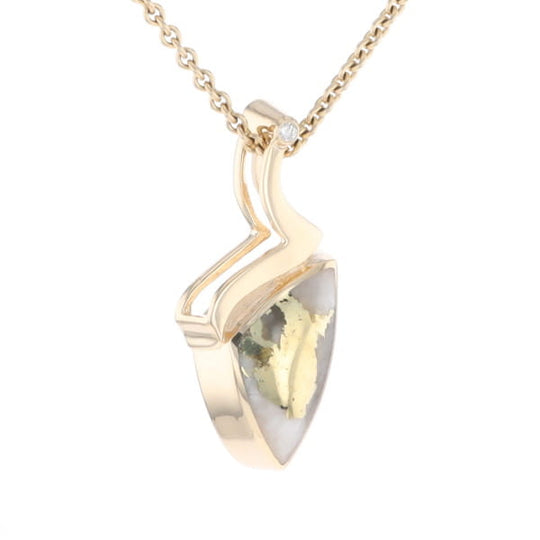 Gold Quartz Triangulare Inlaid Pendant with Diamond Accent