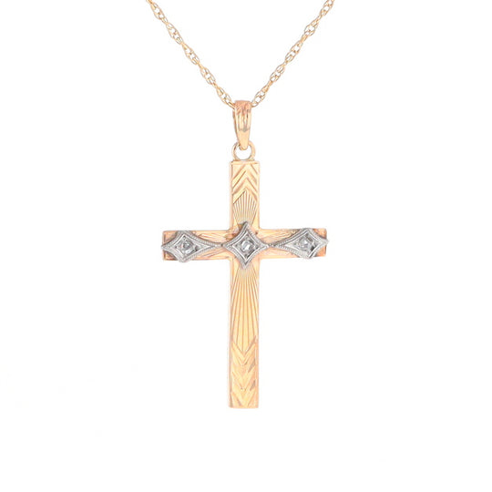 Vintage Incised Diamond Cross Pendant