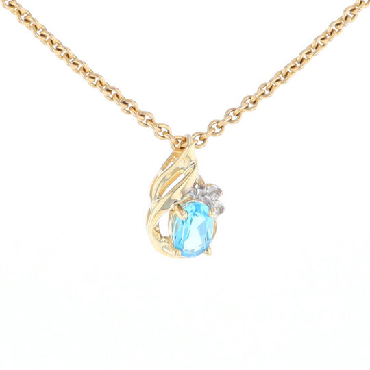 Pear Blue Topaz Diamond Pendant