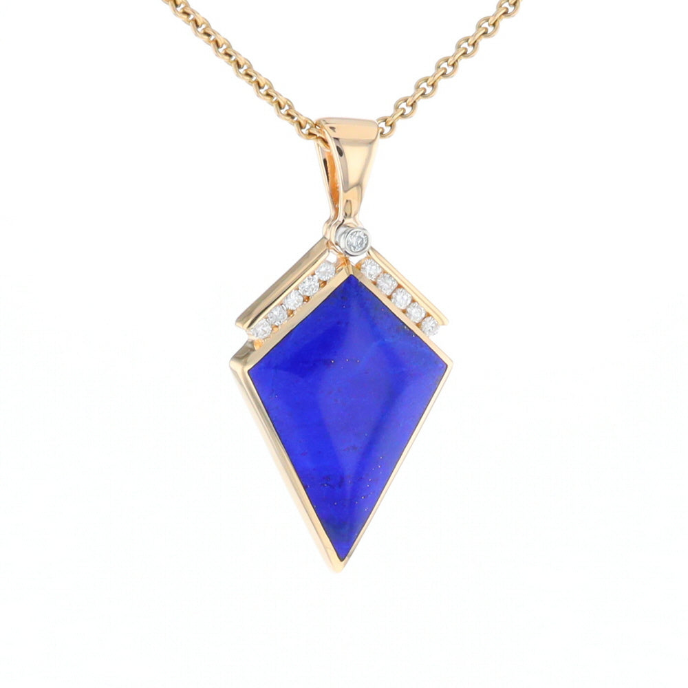 Lapis Kit Shaped Inlaid Pendant with 0.19ctw Diamonds