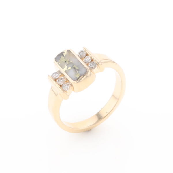 Gold Quartz Ring Oval Inlaid Design with .24ctw Round Diamonds