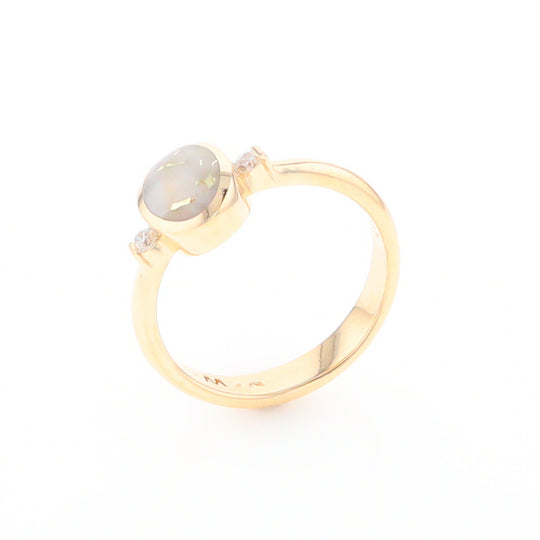 Gold Quartz Ring Oval Inlaid Design Center with .06ctw Round Diamonds